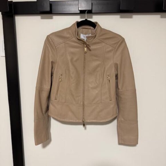 Reiss Camel Lola Leather Biker Jacket, camel with gold hardware, size 4 NWT - Picture 7 of 11